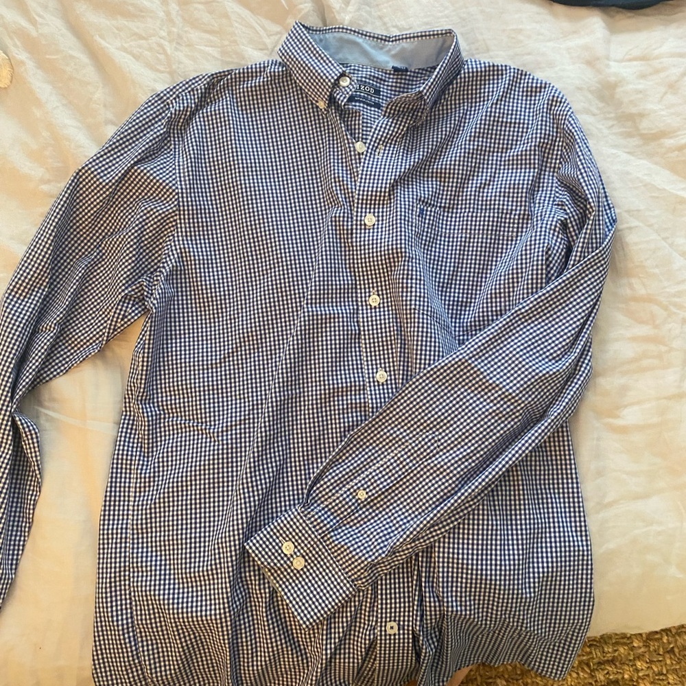 Navy and White checkered IZOD button down